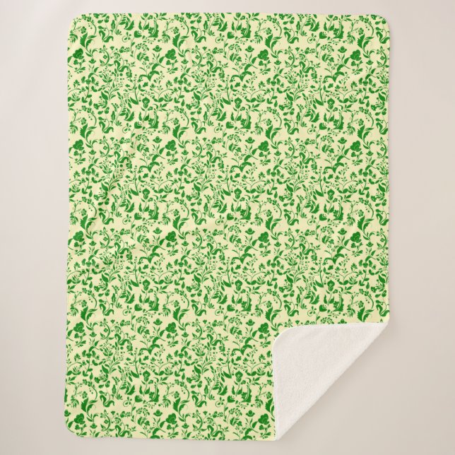 Couverture Sherpa Modèle floral vert G01. L jaune BG (Devant)
