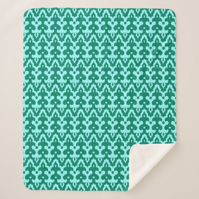 Couverture Sherpa Modèle marocain Ikat Damask, Turquoise et Aqua (Devant)