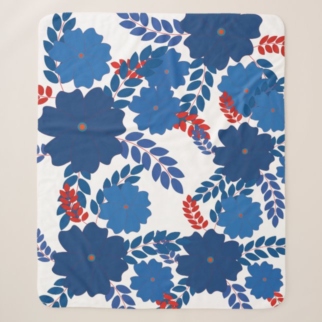 Couverture Sherpa Modèle vectoriel simple de fleurs bleues (Devant)