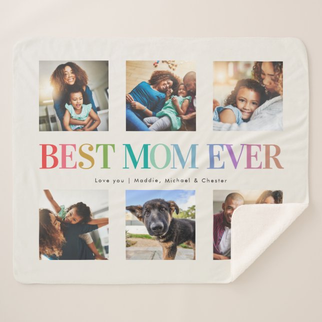 Couverture Sherpa Modern Rainbow Best Mom Ever Photo Collage (Devant (Horizontal))