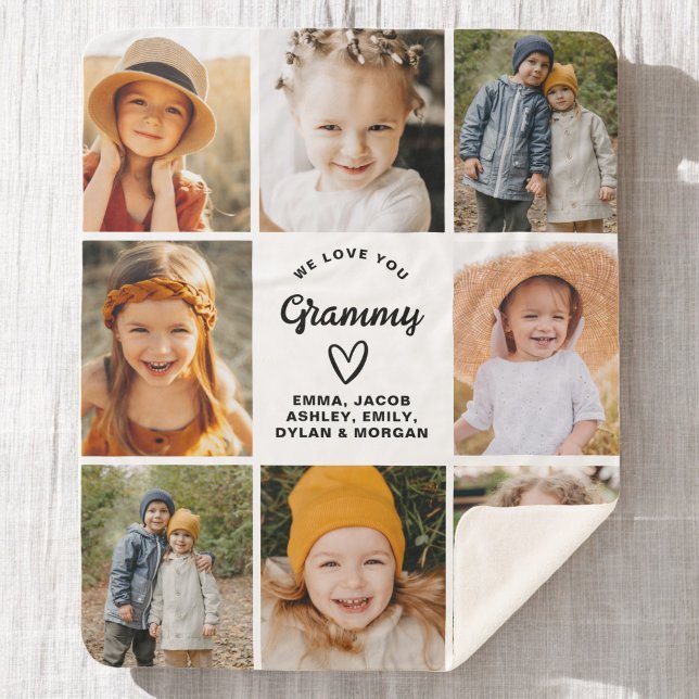 Couverture Sherpa Modern We Love You Grammy Family Photo Collage (Créateur téléchargé)