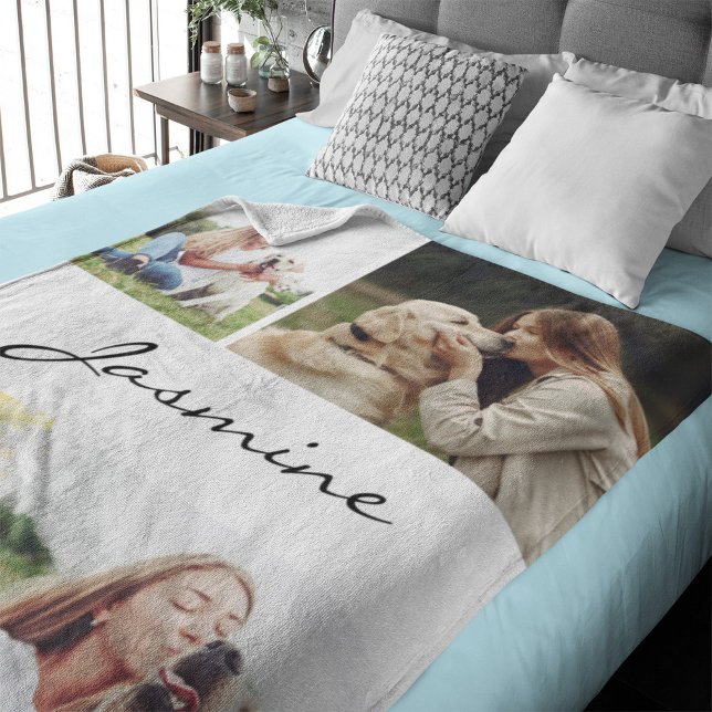 Couverture Sherpa Moderne 4 Photos Collage Chien Blanc (Créateur téléchargé)