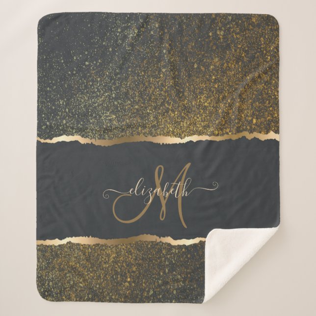 Couverture Sherpa Moderne Élégant Monogramme au Touché d'Or (Devant)