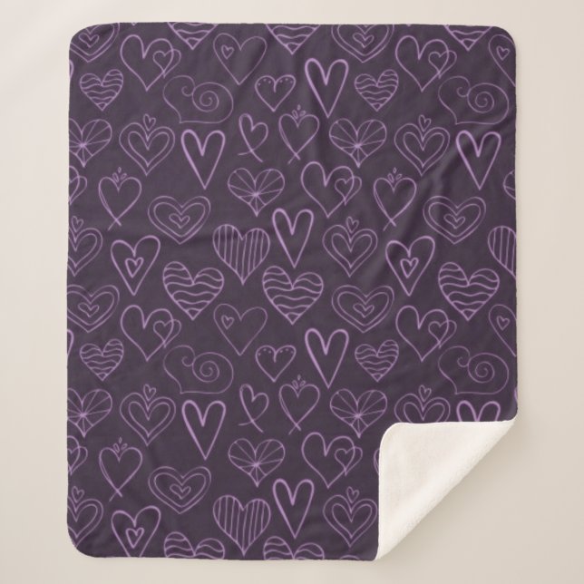Couverture Sherpa Moderne motif de cœurs violets foncés (Devant)