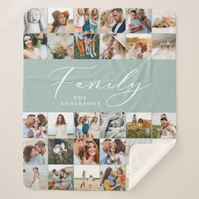 Couverture Sherpa Moderne multi photo bleu script famille élégant sh (Devant)