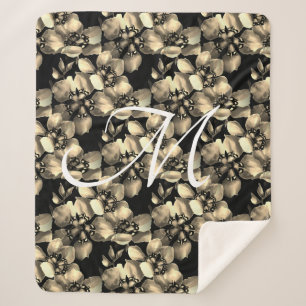 Couverture Sherpa Moderne Retro Victorien Motif Floral Monogramme