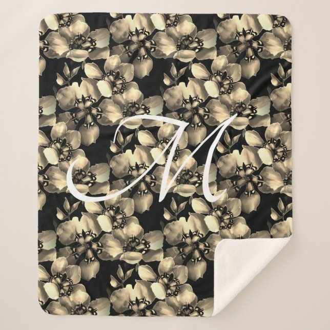 Couverture Sherpa Moderne Retro Victorien Motif Floral Monogramme (Devant)