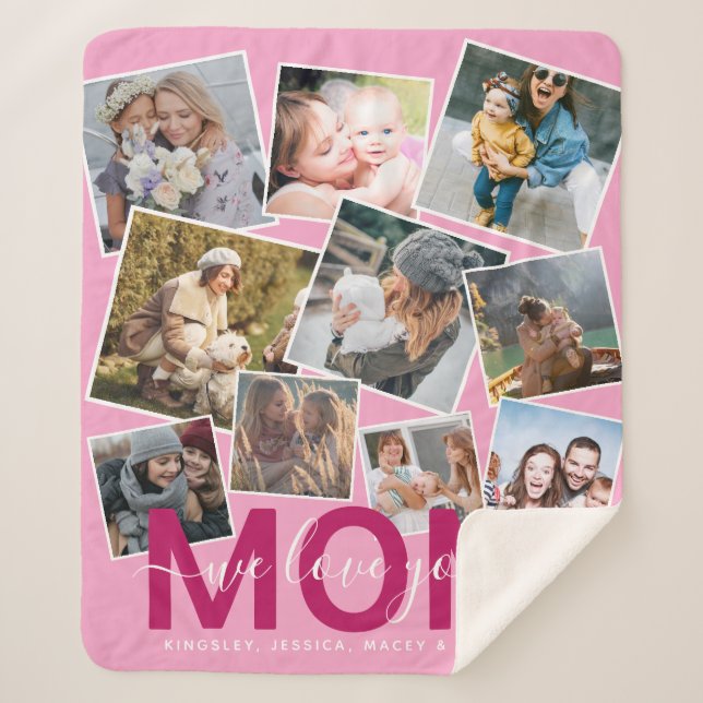 Couverture Sherpa Moderne 'We Love You' Photo Collage Maman (Devant)