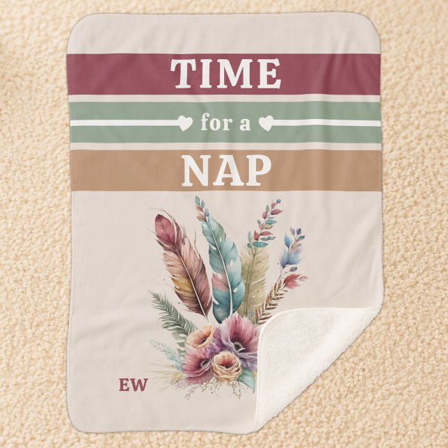 Couverture Sherpa Moment pour une sieste ajouter les initiales fleur (Créateur téléchargé)