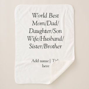 Couverture Sherpa Monde meilleur maman mari femme papa fille fils