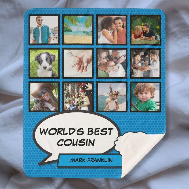 Couverture Sherpa Mondes meilleur Cousin Cool amusant Comic Photo Co (Worlds Best Cousin Cool Fun Comic Photo Collage Sherpa Blanket)