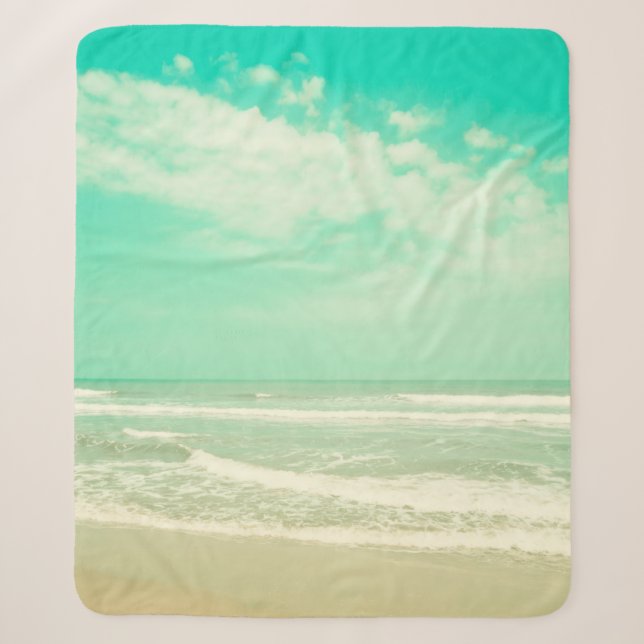 Couverture Sherpa Monnaie turquoise rétro arrière - plan de plage, v (Devant)
