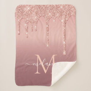Couverture Sherpa Monogram Name Text rose Gold Blush Sparkle