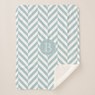 Couverture Sherpa Monogram Pastel Blue Herringbone Motif