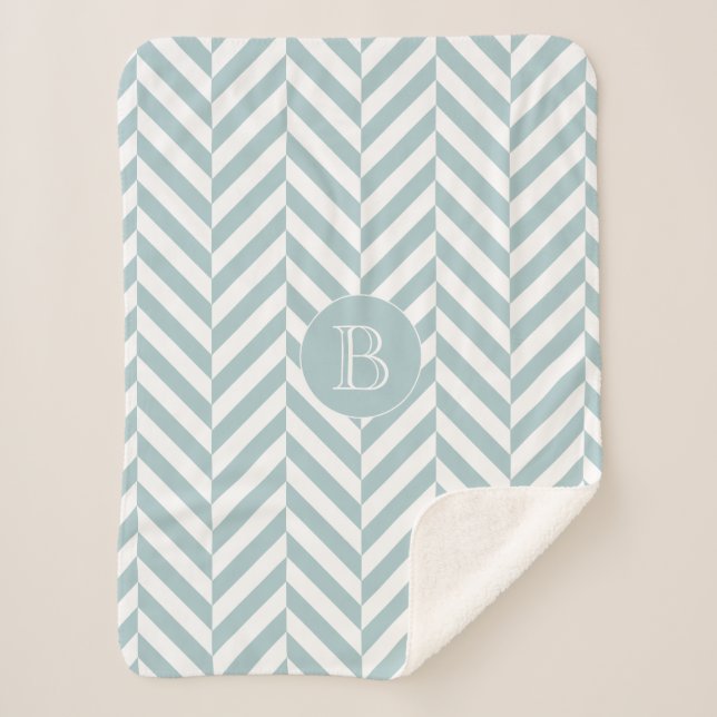 Couverture Sherpa Monogram Pastel Blue Herringbone Motif (Devant)