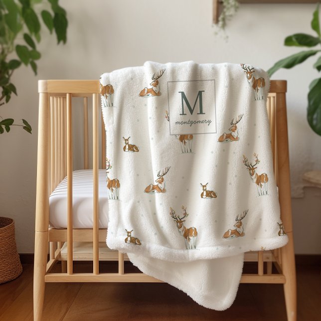 Couverture Sherpa Monogram | Renne de Noël Mid-Century Modern (Créateur téléchargé)