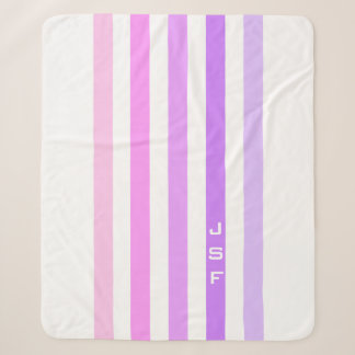 Couverture Sherpa Monogramme à bandes verticales violettes et roses