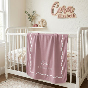 Couverture Sherpa Monogramme à bordure ondulée mauve