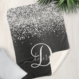 Couverture Sherpa Monogramme à étincelle noire à Parties scintillant