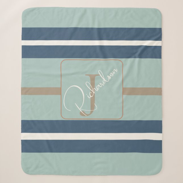Couverture Sherpa Monogramme bleu menthe bronzé personnalisé côtier (Devant)