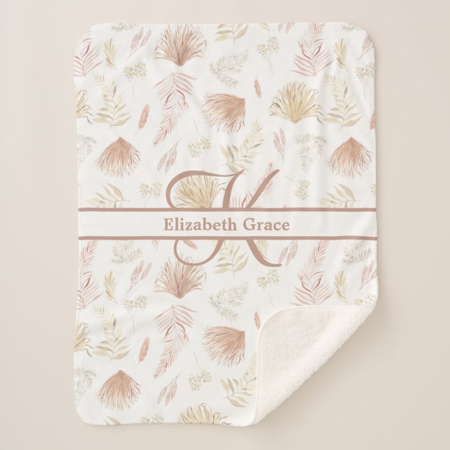 Couverture Sherpa Monogramme Botanique Rose Or Neutral Terracotta (Devant)