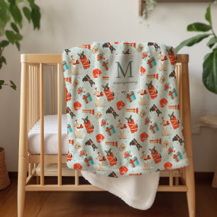 Couverture Sherpa Monogramme   Chiens de Noël modernes du milieu du