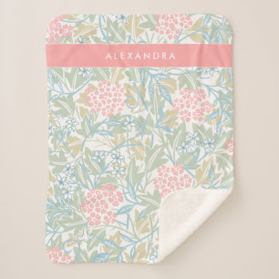 Couverture Sherpa Monogramme Coloré Floral Moderne Vintage Rose vert