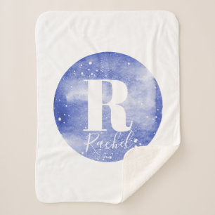 Couverture Sherpa Monogramme d'aquarelle bleu doux pour les filles G