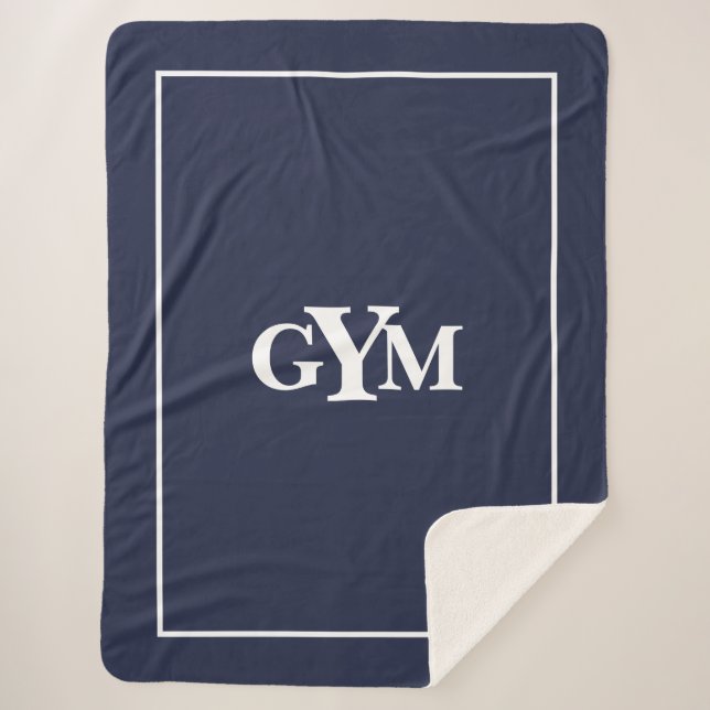 Couverture Sherpa Monogramme de bloc blanc bleu marine moderne (Devant)