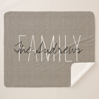 Couverture Sherpa Monogramme de famille beige rustique