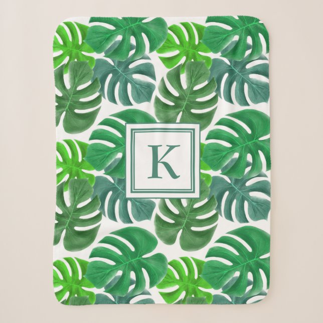 Couverture Sherpa Monogramme de feuilles de palmier modernes (Devant)