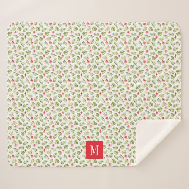 Couverture Sherpa Monogramme de feuilles de palmier tropical moderne (Devant (Horizontal))