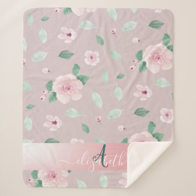 Couverture Sherpa Monogramme de fleurs à l'aquarelle chic  (Devant)