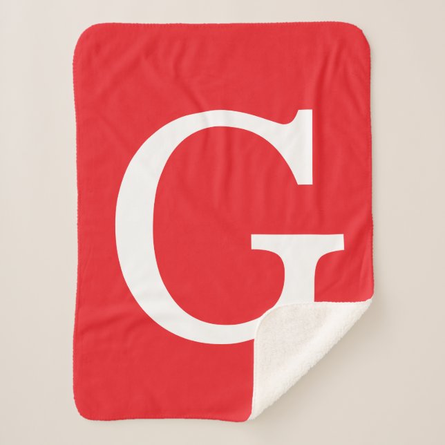 Couverture Sherpa Monogramme de lettre initiale rouge blanc simple (Devant)