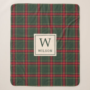 Couverture Sherpa Monogramme de nom de famille à carreaux de Noël cl