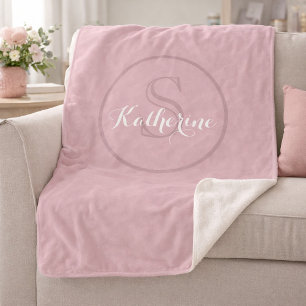 Couverture Sherpa Monogramme de nom personnalisé Rose Poussiéreux