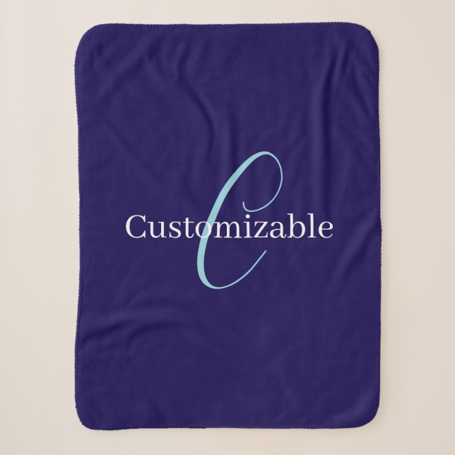 Couverture Sherpa Monogramme de script cursif modifiable bleu violac (Devant)