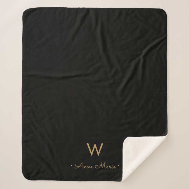 Couverture Sherpa Monogramme de script Or Noir Moderne (Devant)