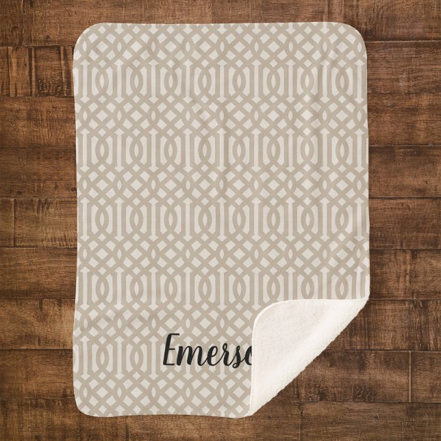 Couverture Sherpa Monogramme de Trellis beige | Ferme moderne (Créateur téléchargé)