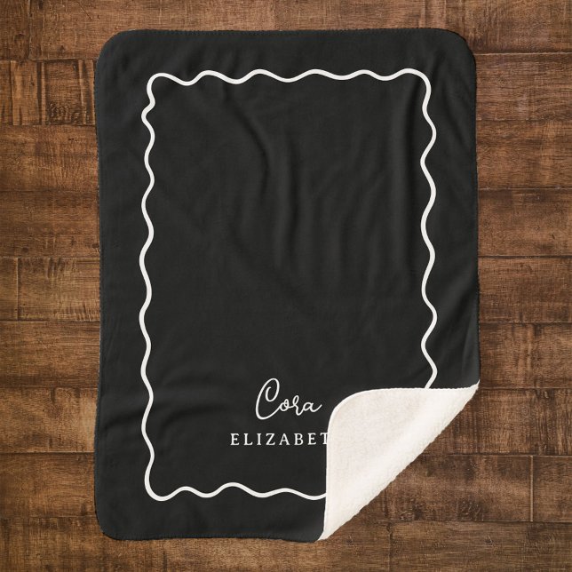 Couverture Sherpa Monogramme des bordures en noir et blanc (Créateur téléchargé)