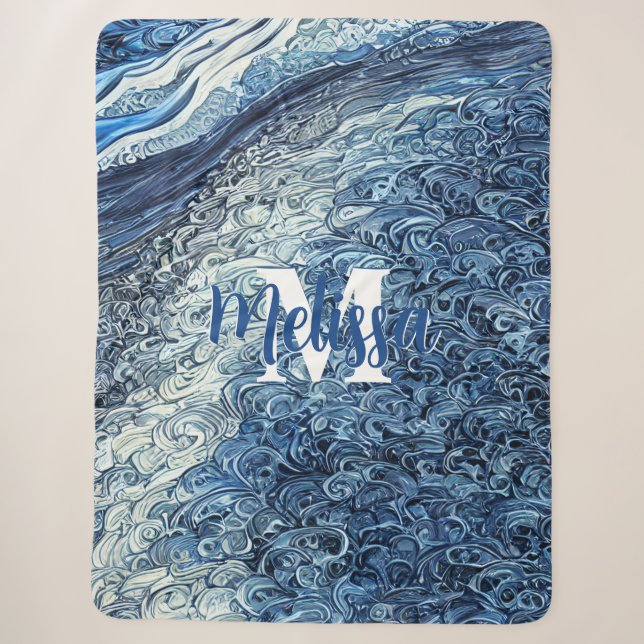 Couverture Sherpa Monogramme des vagues d'eau (Devant)