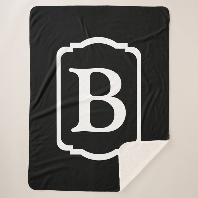 Couverture Sherpa Monogramme encadré simple noir et blanc (Devant)