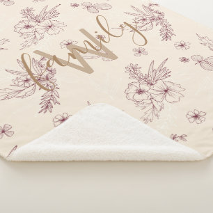 Couverture Sherpa monogramme floral de pochoir de crème moderne