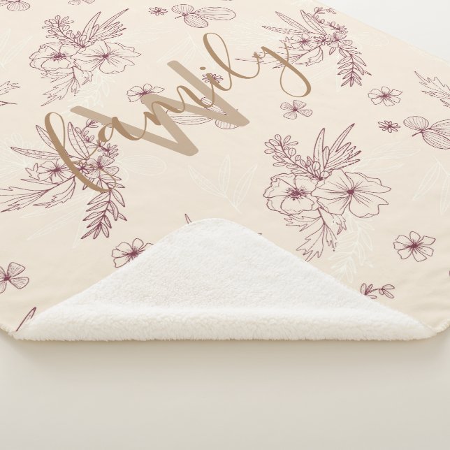Couverture Sherpa monogramme floral de pochoir de crème moderne (3/4)