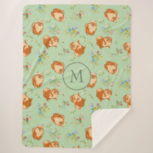 Couverture Sherpa Monogramme Floral Poméranie Motif Mint Green