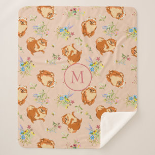 Couverture Sherpa Monogramme Floral Poméranien Motif rose