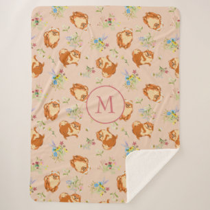 Couverture Sherpa Monogramme Floral Poméranien Motif rose pâle