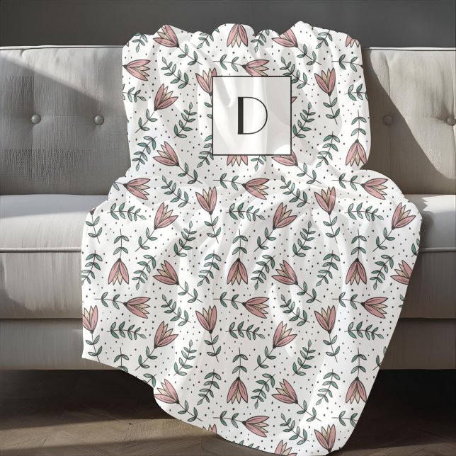 Couverture Sherpa Monogramme floral rose mignon (Cute Pink Floral Monogram Sherpa Blanket)