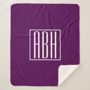 Couverture Sherpa Monogramme initial   Blanc Sur Violet Profond