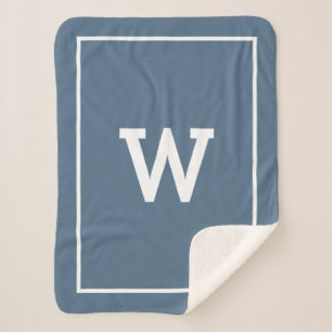 Couverture Sherpa Monogramme initial bleu foncé simple